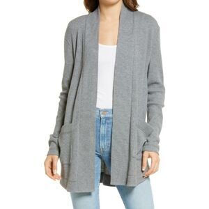 Splendid Gray Waffle Knit Open Long Sleeve Wrap Cardigan w/Pockets Size L